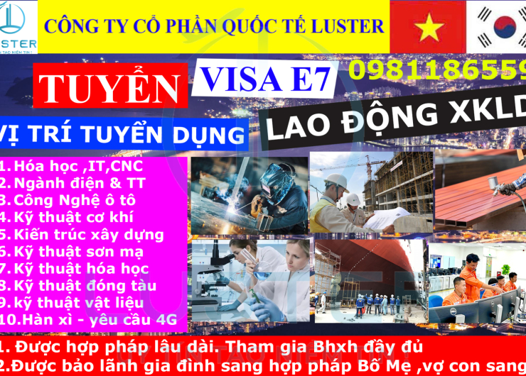 TUYỂN DỤNG LAO ĐỘNG HÀN QUỐC VISA E7